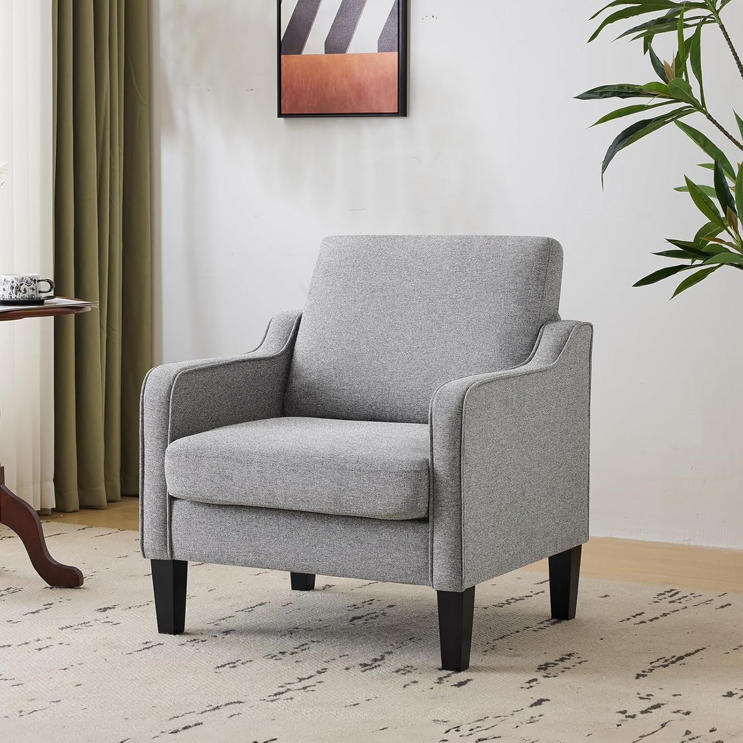 VINGLI Accent Chairs Set of 2 Living Room Chairs Light Brown Reading Chair for Bedroom Scooped Arm Chair Mid Century Modern Accent Chairs Upholstered Comfy Chair for Apartment, Waiting Room