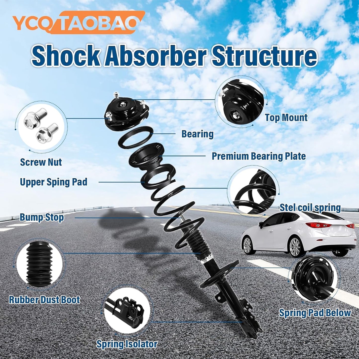 Struts and Shocks Complete Assembly - 4Pcs Front and Rear Left Right Shocks & Strut and Coil Spring Assembly YCQTaoBao Compatible with BMW 323i Compatible with BMW 328i 1999