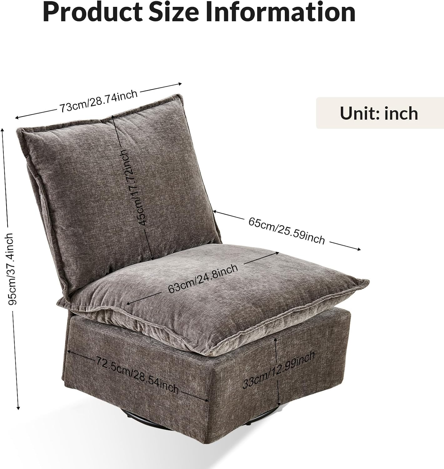 360°Swivel Accent Chair,Fabric Living Room Chairs Comfy Accent Chair with Solid Metal Base, Swivel Chairs for Living Room & Bedroom,Dark Gray