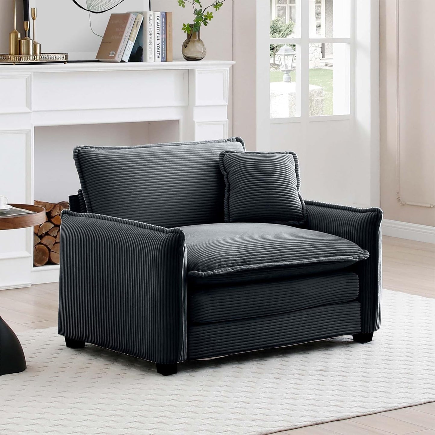 Accent Chair, Living Room Chair, Single Sofa Chair with Large Seat, Corduroy Deep Seat Sofa, Modern Comfy Armchair Reading Chairs Lounge Chair for Bedroom, Waiting Room, Guest Room, Beige