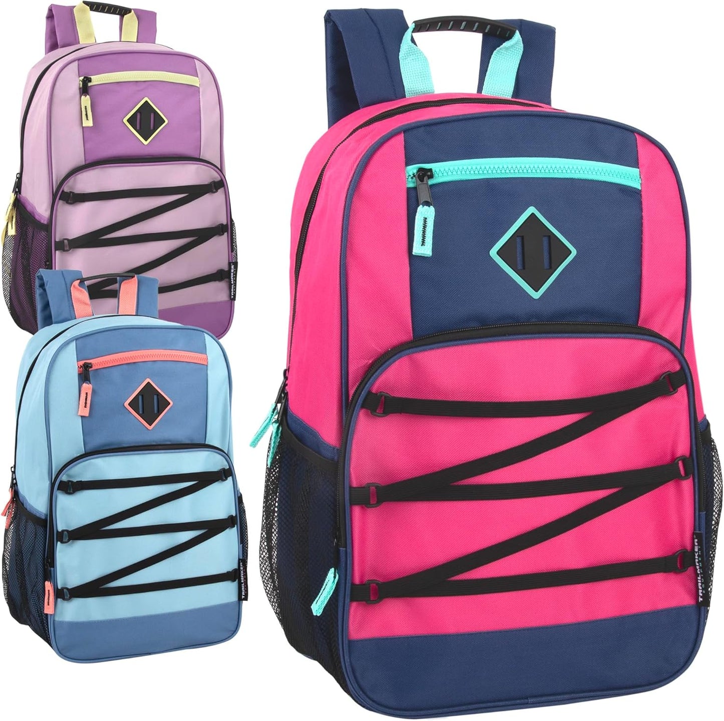 Trail maker Bulk Color Block Laptop Backpacks 24 Pack Wholesale Backpacks in Bulk for Kids Nonprofit (Male Colors Pack)