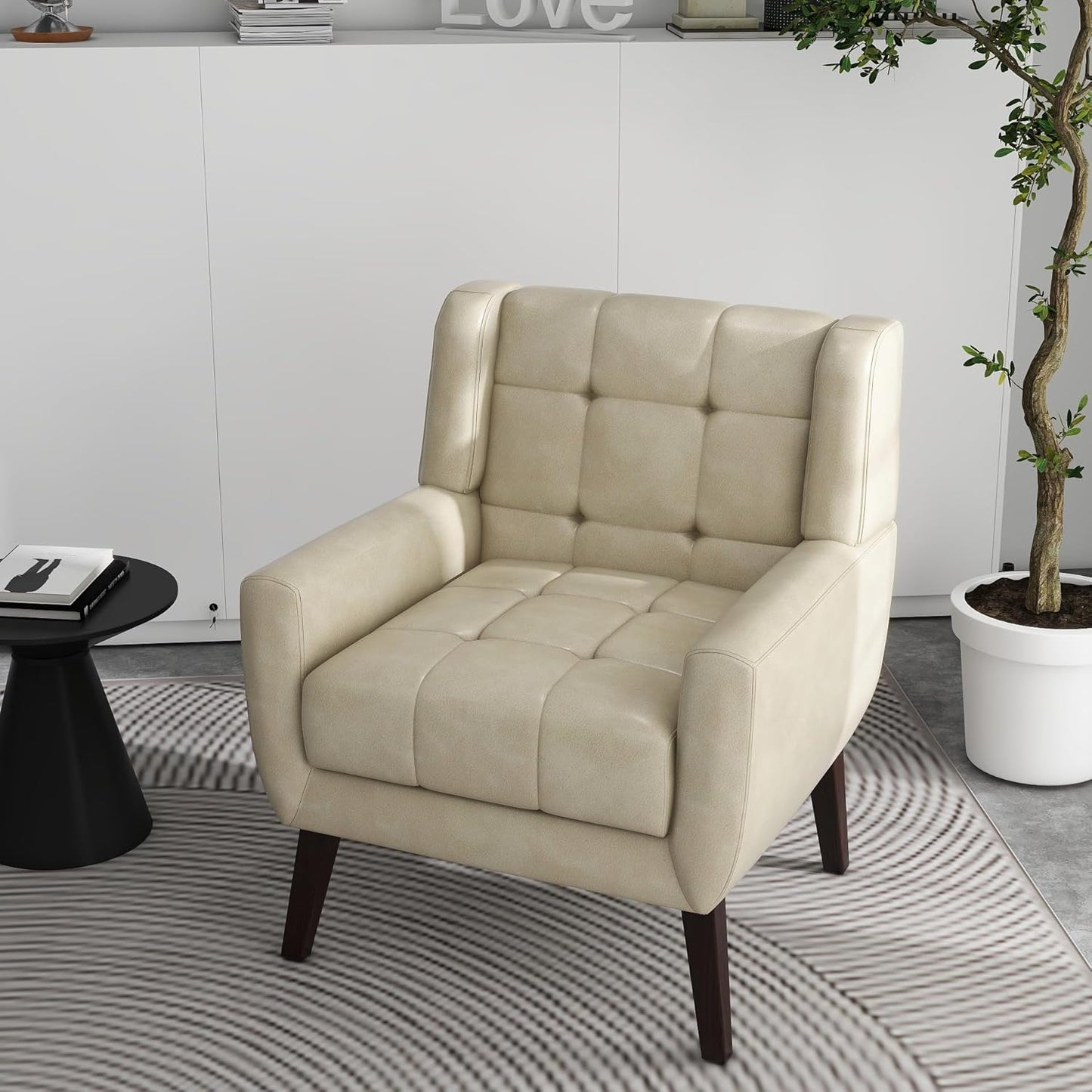 Accent Chairs Set of 2, Modern Fabric Upholstered Armchairs for Living Room, Comfy Arm Chairs Tufted Back and Solid Wood Legs for Bedroom Office Room (Light Blue)