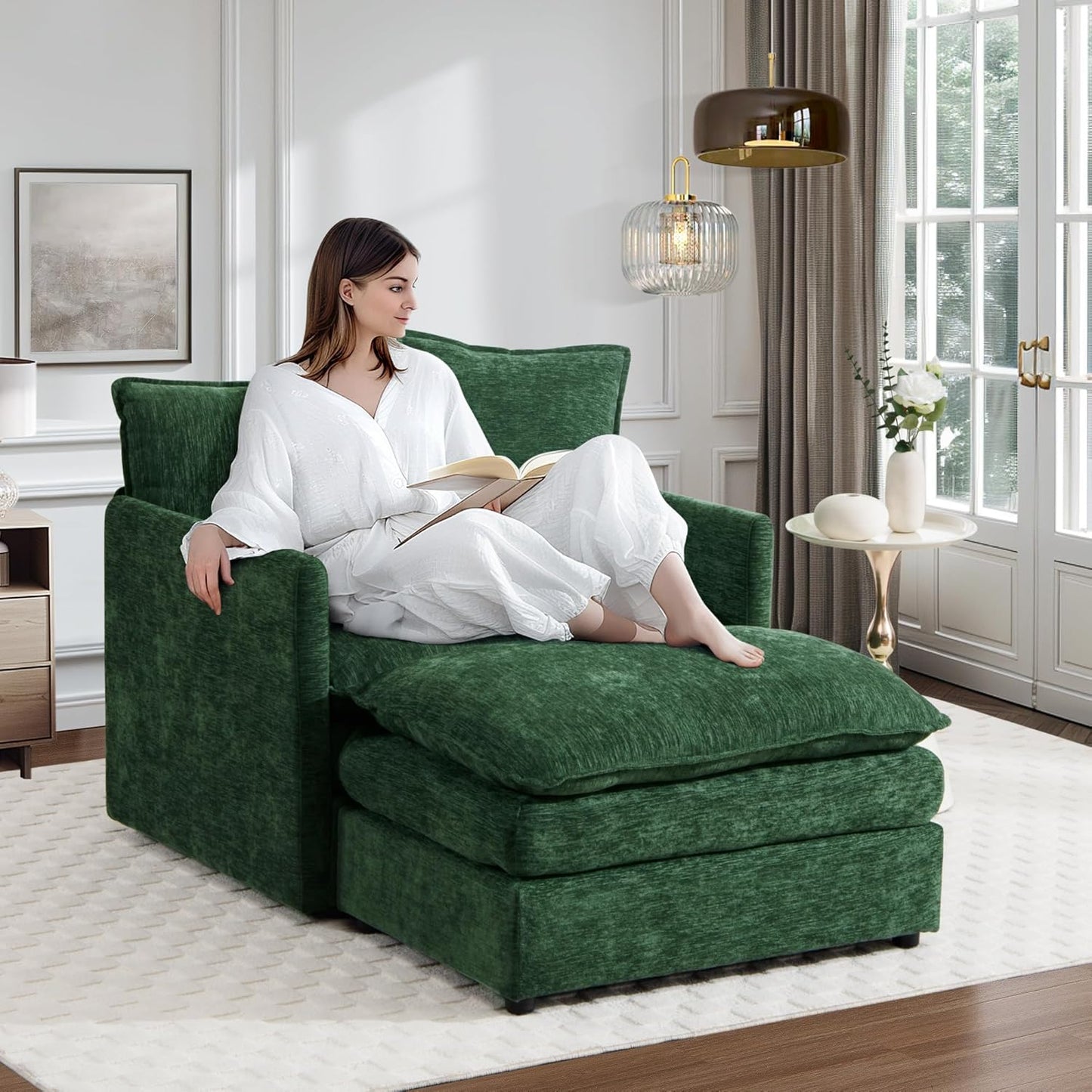 SLEERWAY Oversized Comfy Cloud Couch Accent Lounge Chair Set, Modern Living Room & Bedroom, Green