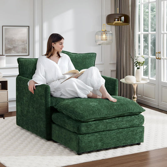 SLEERWAY Oversized Comfy Cloud Couch Accent Lounge Chair Set, Modern Living Room & Bedroom, Green