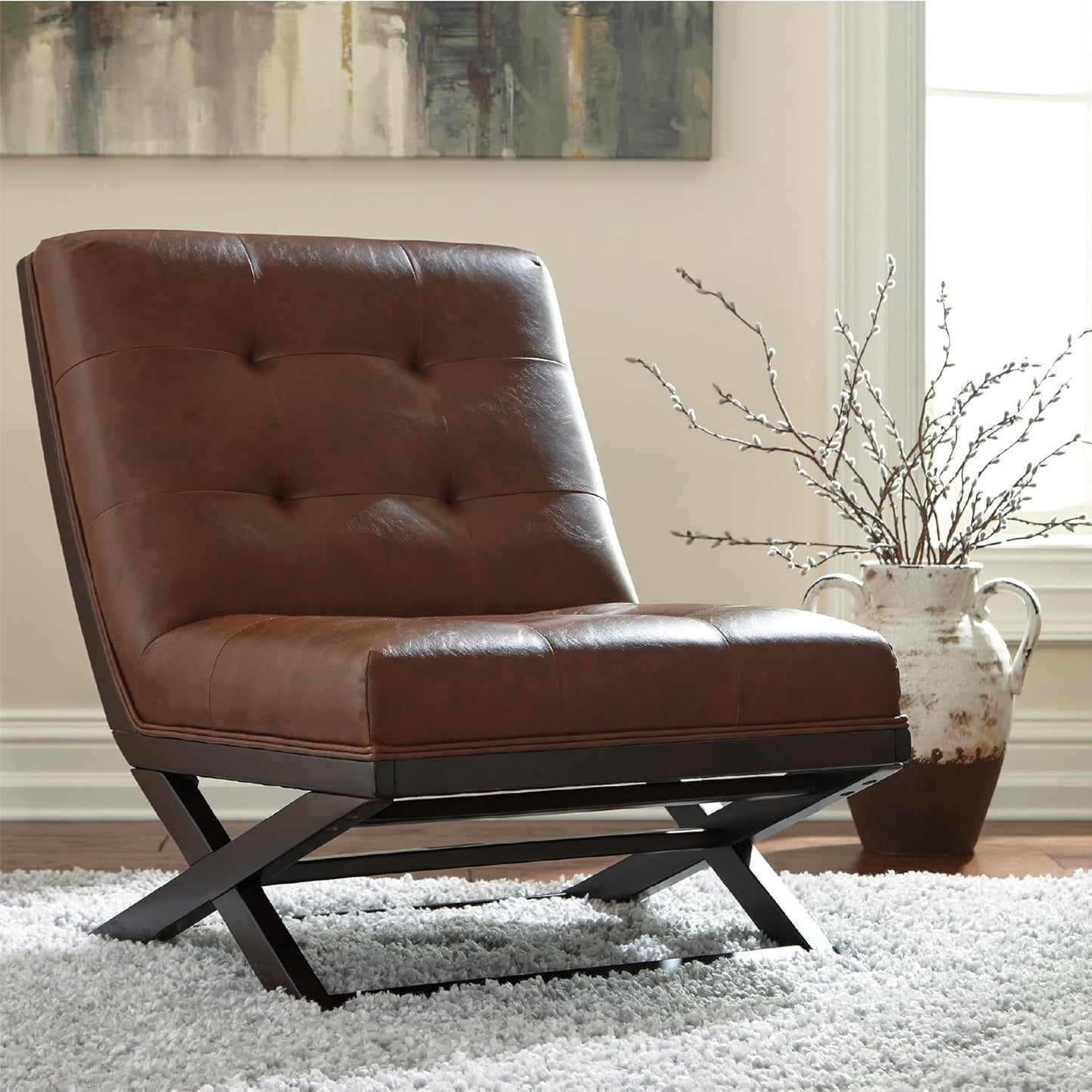Signature Design by Ashley Sidewinder Mid-Century Modern Faux Leather Accent Chair, Brown