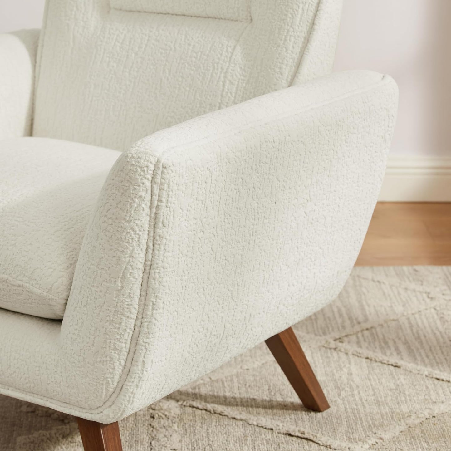 Art Leon Modern Accent Arm Chair - Fabric Upholstered Single Sofa Lounge with Wood Grain Metal Legs for Living Room Bedroom, White