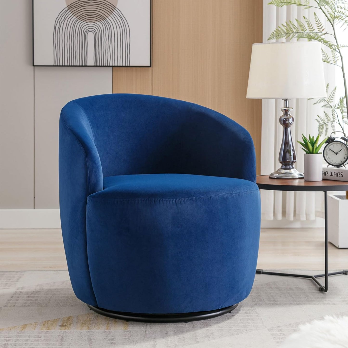 Swivel Accent Chairs Set of 2, Modern Round Vanity Chair for Living Room, Comfy Velvet Barrel Armchair, Small Single Sofa, Blue