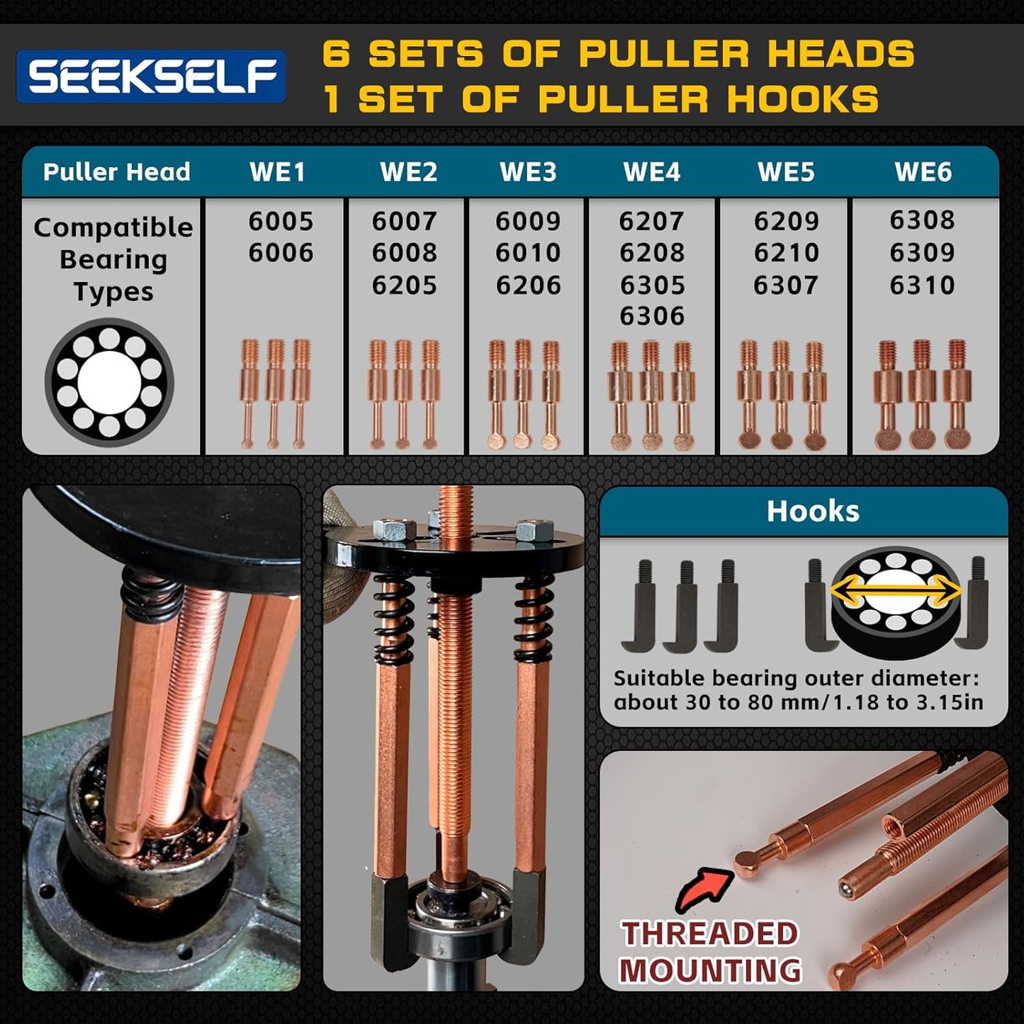 36-in-1 Bearing Puller Set, Inner Bearing Puller Separator Kit, Blind Hole Bearing Removal Tool Bearing Disassembly Gear Puller, Blue