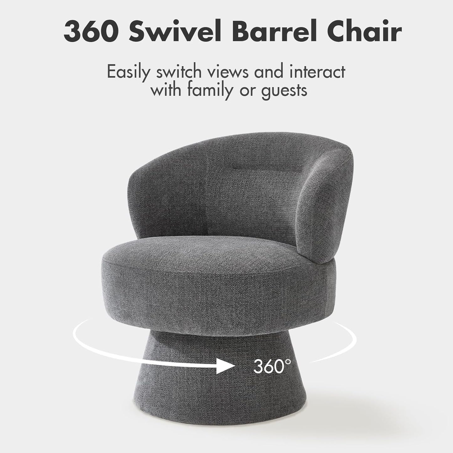 360° Swivel Accent Chairs Set of 2, Modern Chenille Upholstered Boucle Dining Chair with Back, Vanity Chair Accent Armchair Side Chairs for Dining/Living Room, Bedroom, Gray