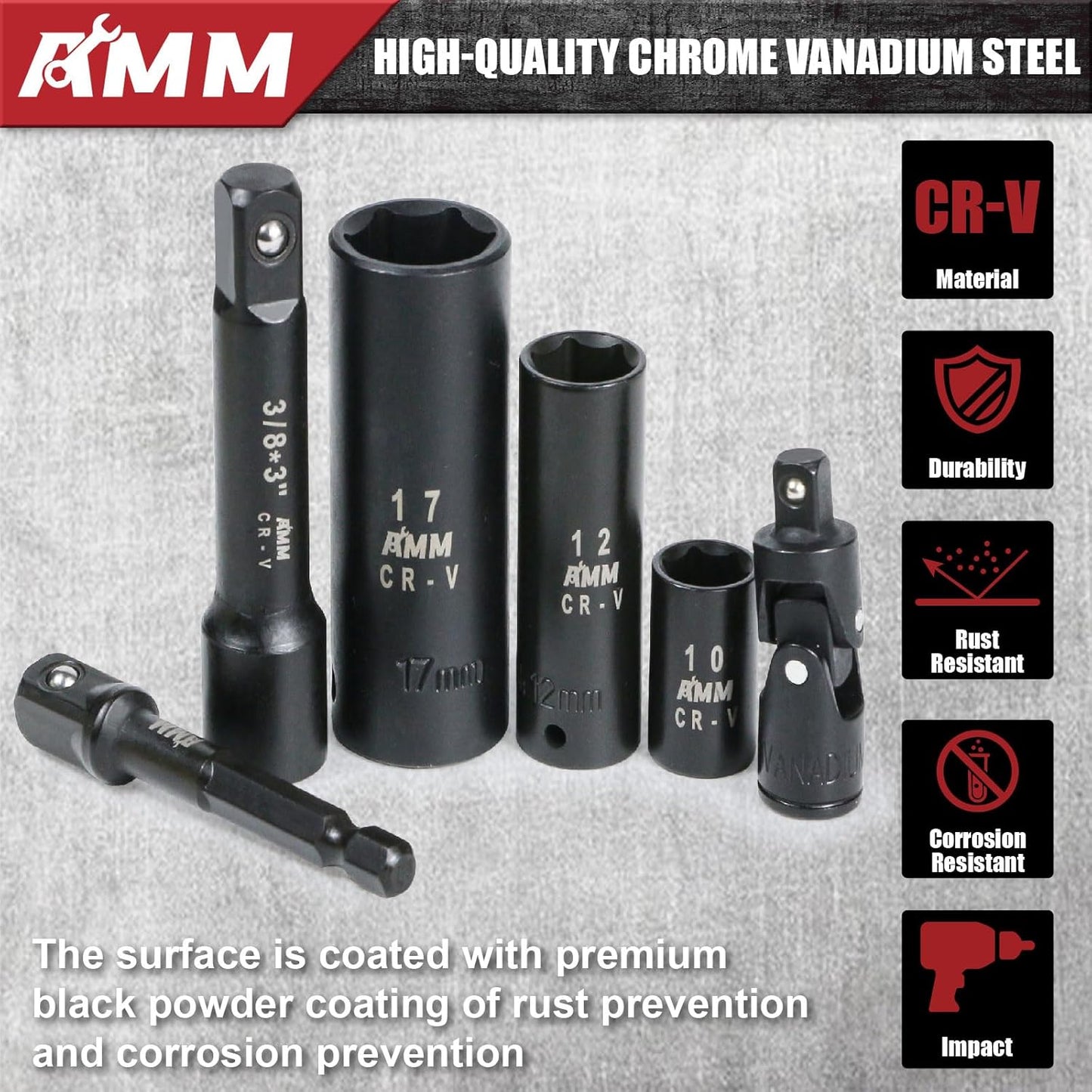 AMM 123Pcs Impact socket set,1/4”3/8”Drive Deep&Shallow Socket wrench set,6 Point Metric&Standard Full 5/32"-3/4",4-22mm with Spark plug sockets,72T Ratchet handle,Screwdrivers,for Automotive&Home