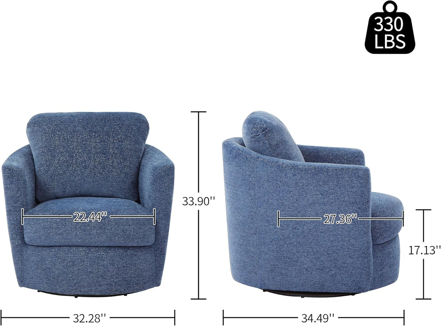 Art Leon Barrel Chair - Modern Chenille Upholstered Swivel Accent Chair, Round Chair Single Sofa Chair for Living Room Bedroom Lounge, Blue