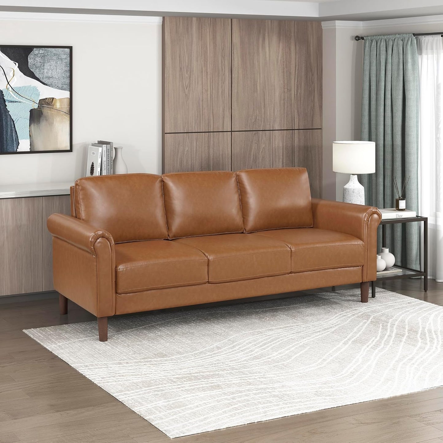 Lexicon 35" W Living Room Accent Chair, Faux Leather Upholstered Armchair with Rolled Arm for Bedroom/Office/Waiting Room, Single Sofa Chair, Chocolate