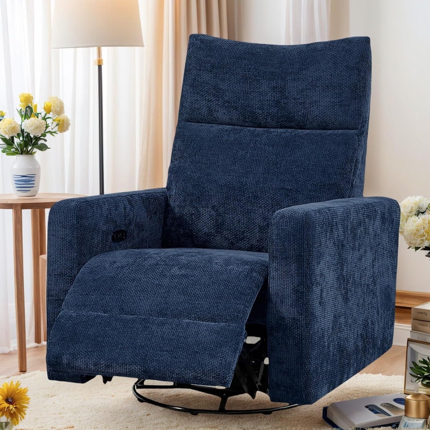 Accent Chairs 360° Recliner Chair Swivel Rocker Chair for Adults, Nursery Swivel Chairs for Living Room, High Back Upholstered Deep Seat Lazy Boy Recliner Chairs (Polyester Fabric- Dark Gray-1PCS)