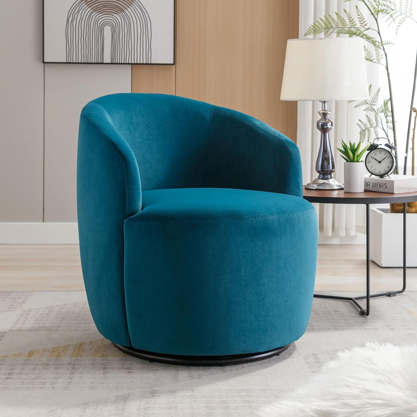 Swivel Accent Chairs Set of 2, Modern Round Vanity Chair for Living Room, Comfy Velvet Barrel Armchair, Small Single Sofa, Blue