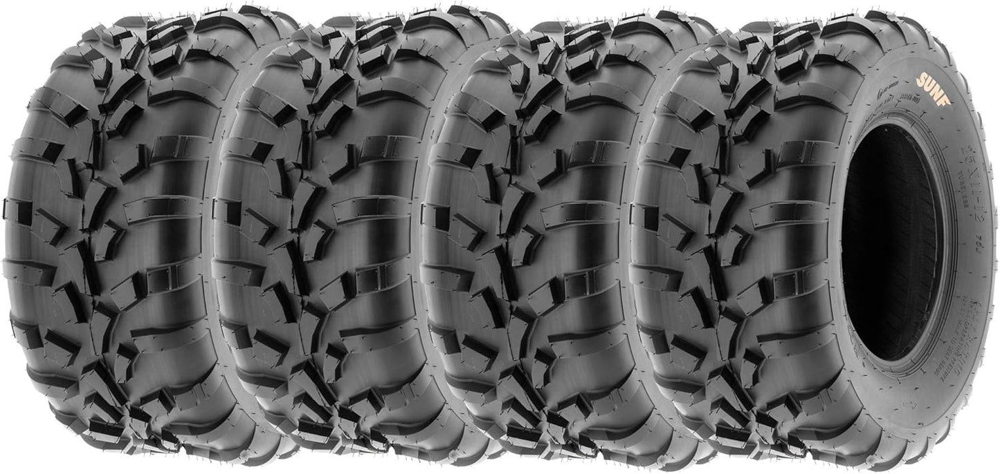 Set of 4 SunF A010 25x8-12 Front & 25x11-12 Rear ATV UTV Lawn Mowers Tires, 6 PR, Tubeless