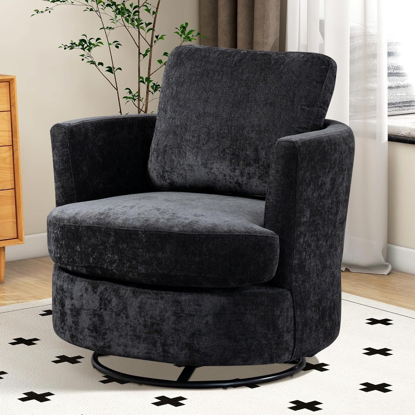 Aoiy & Wifon 31.9" W Swivel Accent Chair, 360 Degree Modern Living Room Chair, Swivel Barrel Chairs for Living Room/Bedroom, Chenille,Beige, 2PACK