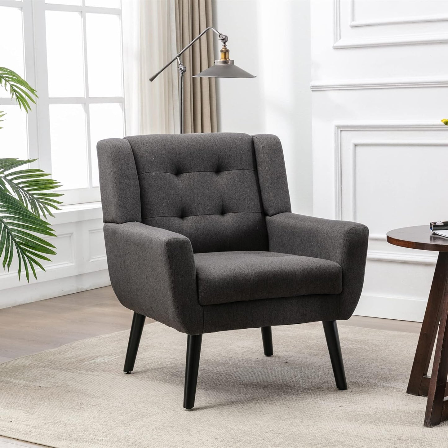 Accent Armchair, Living Room Chairs with Curved Back, Velvet Cushion, 250 Lbs Weight Capacity Ergonomics Accent Chair, Upholstered Single Sofa for Bedroom Dark Gray As Shown