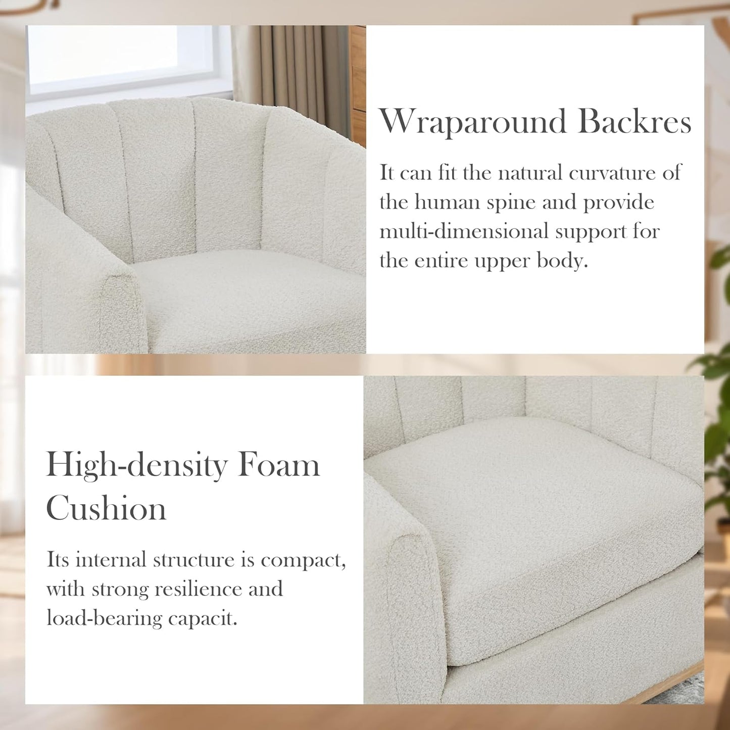 Aoiy & Wifon 32.33" W Swivel Accent Barrel Chair, Round Living Room Swivel Chair, Boucle, Ivory