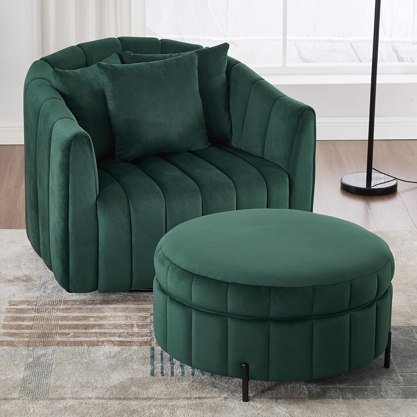 40.35" Oversized Swivel Accent Chairs Navy, with 3 Pillows Velvet Swivel Chairs for Living Room,Modern Barrel Chair