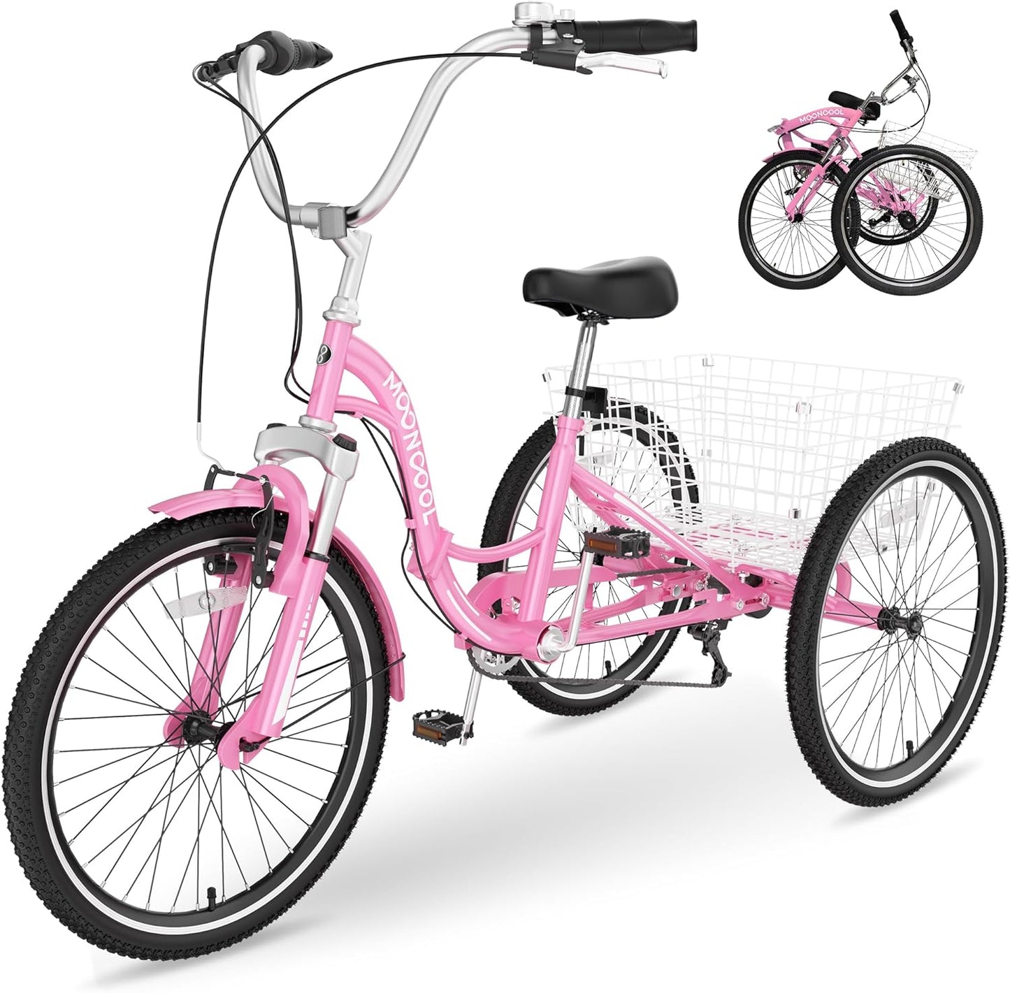 Slsy Adult Folding Tricycles, 7 Speed Folding Adult Trikes, 20 24 26 Inch 3 Wheel Bikes with Low Step-Through, Foldable Tricycle for Adults, Women, Men, Seniors