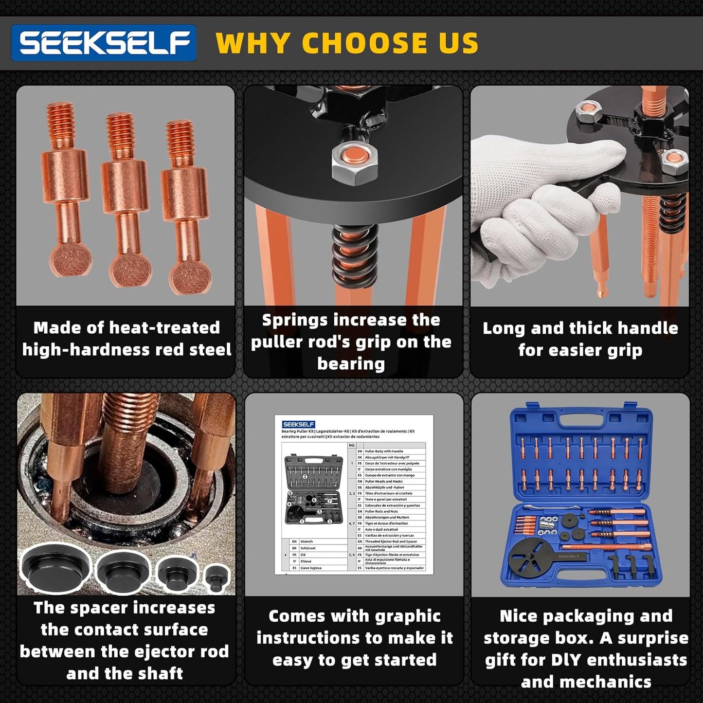36-in-1 Bearing Puller Set, Inner Bearing Puller Separator Kit, Blind Hole Bearing Removal Tool Bearing Disassembly Gear Puller, Blue