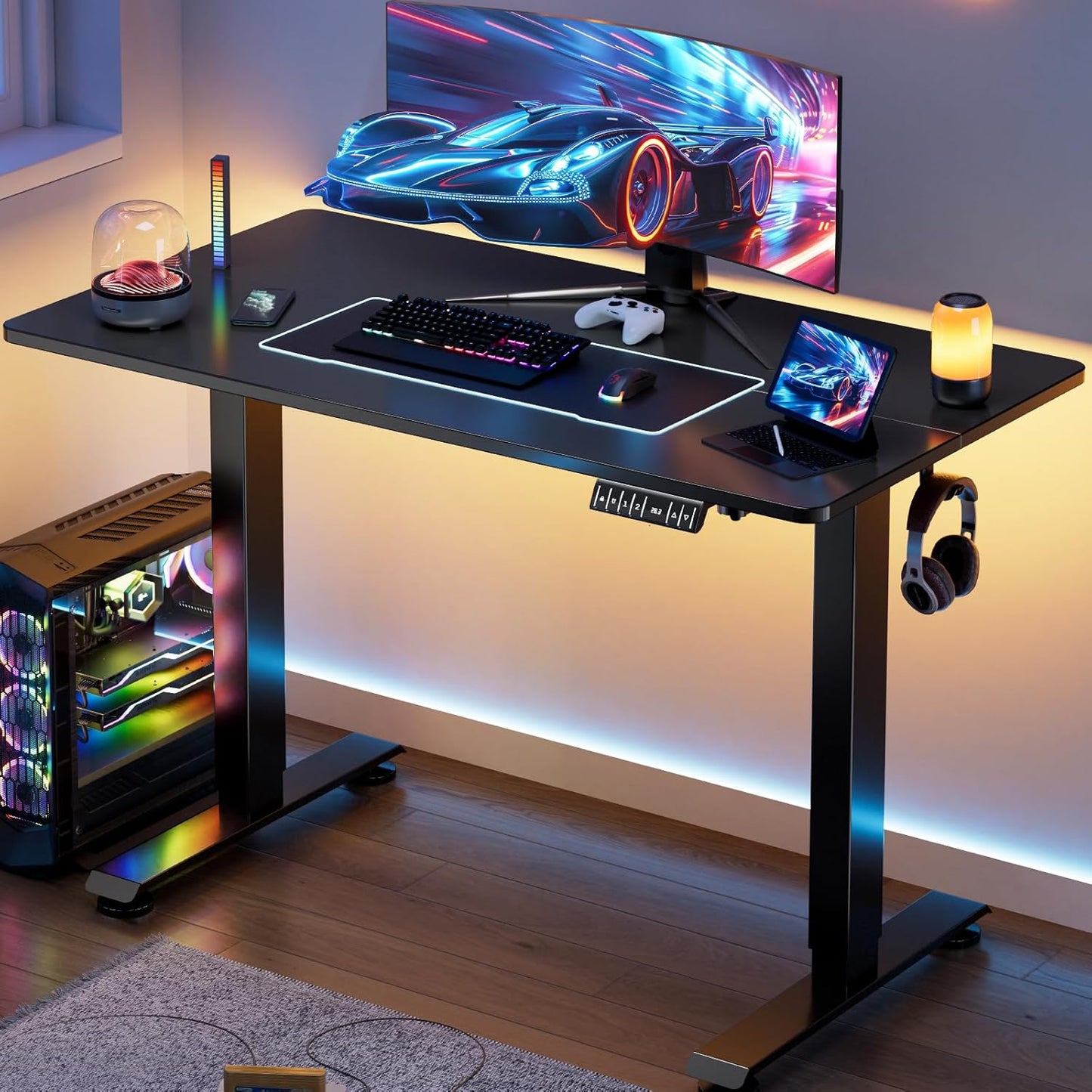 Veken 47.2" Standing Desk, Adjustable Height Office Desk with Wood Desktop, Computer Table for Home Work, Study and Gaming, Small Spaces, Modern Furniture,Brown