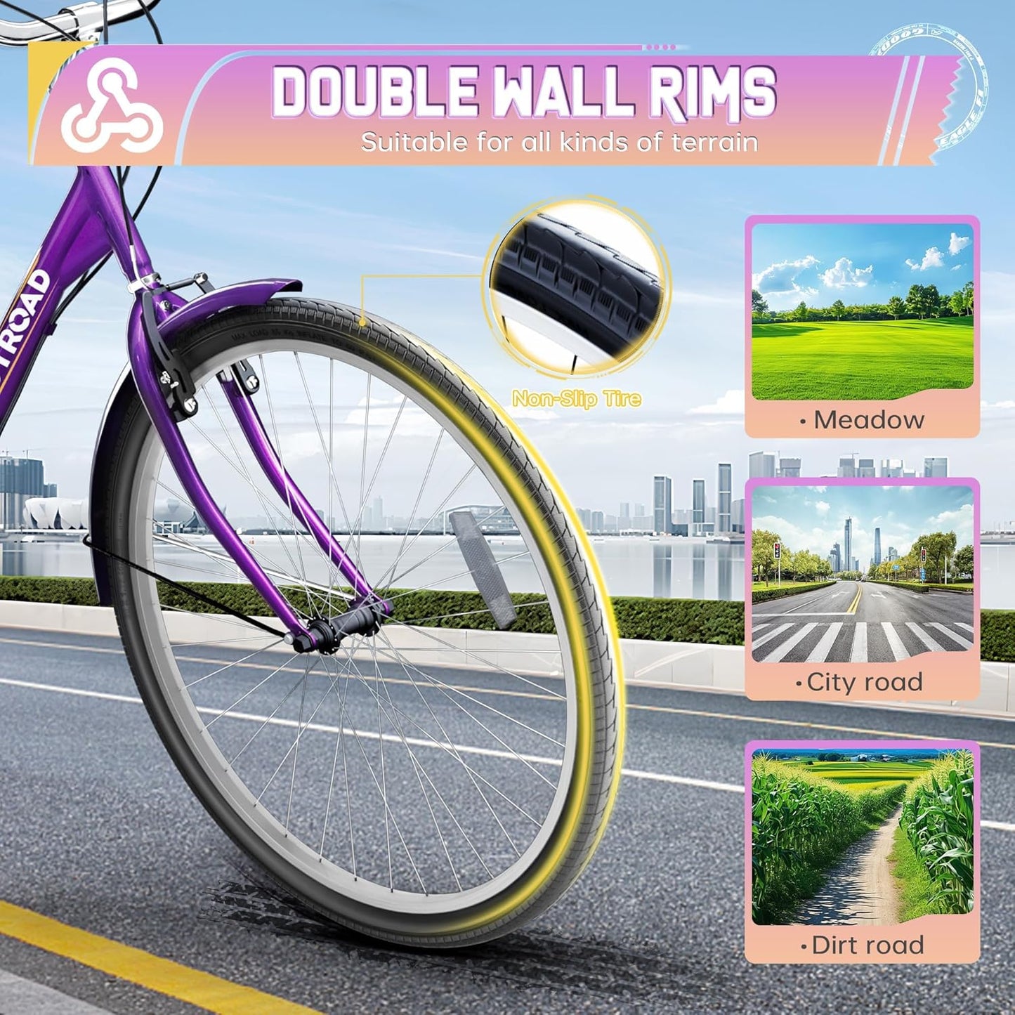 1/7 Speed Adult Tricycle, 24/26 Inch 3 Wheel Bikes with Large Basket, Cruiser Bike for Women/Men/Seniors, Adult Trike for Outdoor/Shopping/Recreation/Picnic