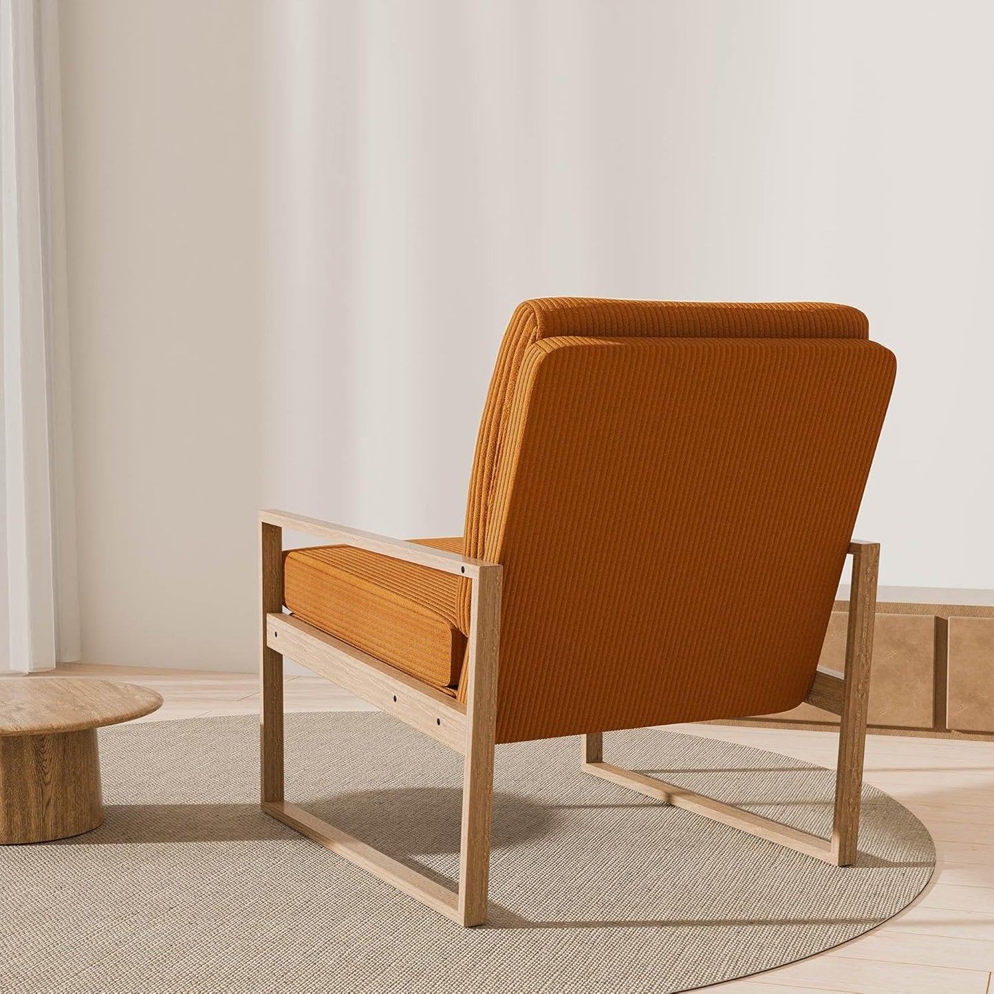 BELLEZE Set of 2 Modern Mustard Yellow Accent Chair, Mid-Century Corduroy Upholstered Lounge Chair, Wooden Frame Armchair for Living Room, Bedroom, or Office, Comfortable Padded Cushion