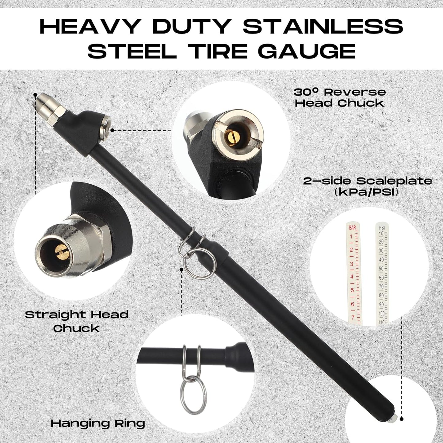 Tallew 10 Pack Tire Pressure Gauge Black Heavy Duty Air Pressure Tire Gauge Dual Head Semi Truck Tire Pressure Gauge Range 10-150 PSI, Extended Tube Tire Gauge Suitable for Semi Truck, and Bus