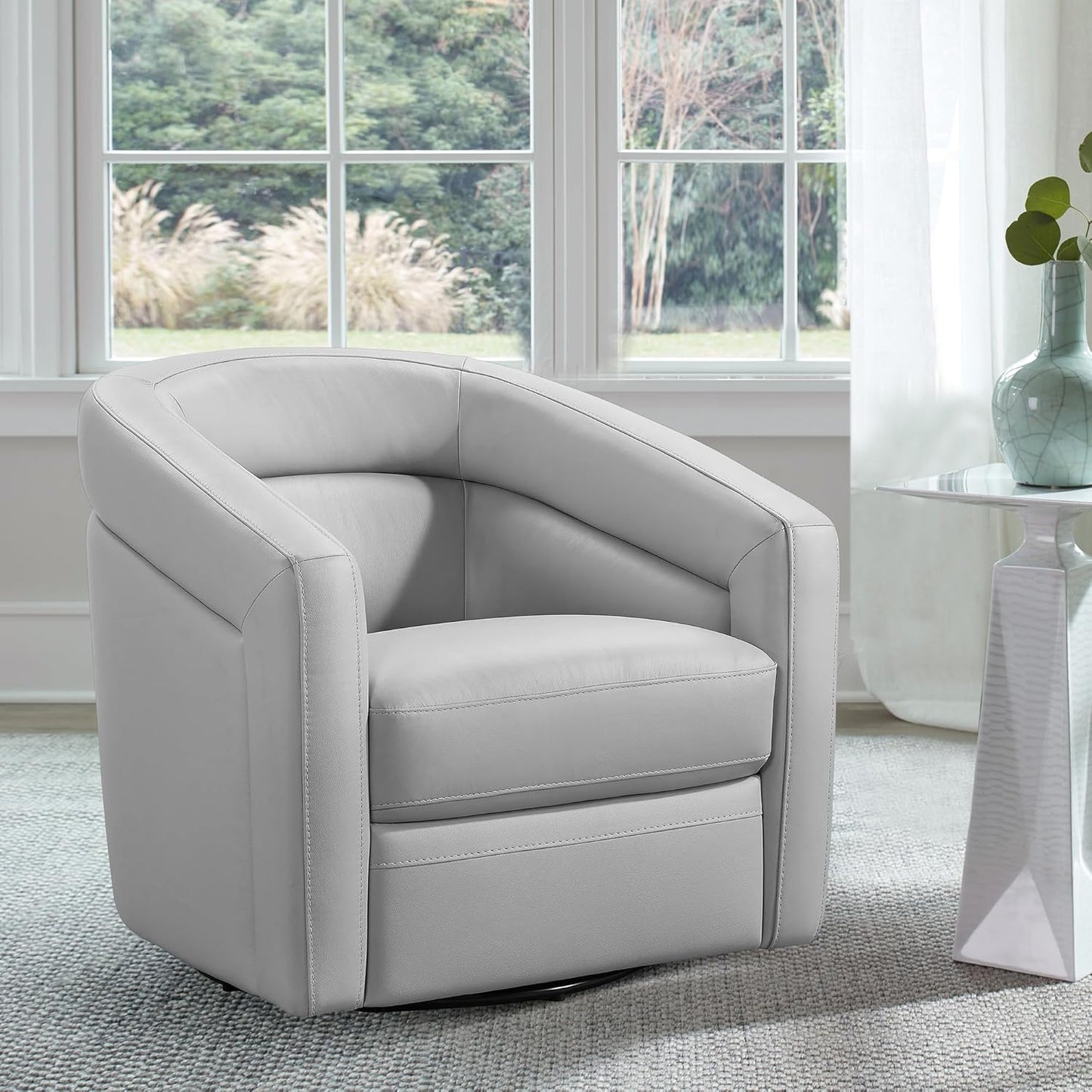 Armen Living Desi Contemporary Leather Swivel Living Room Accent Chair, 32" Wide, Dove Gray,LCDSCHDV