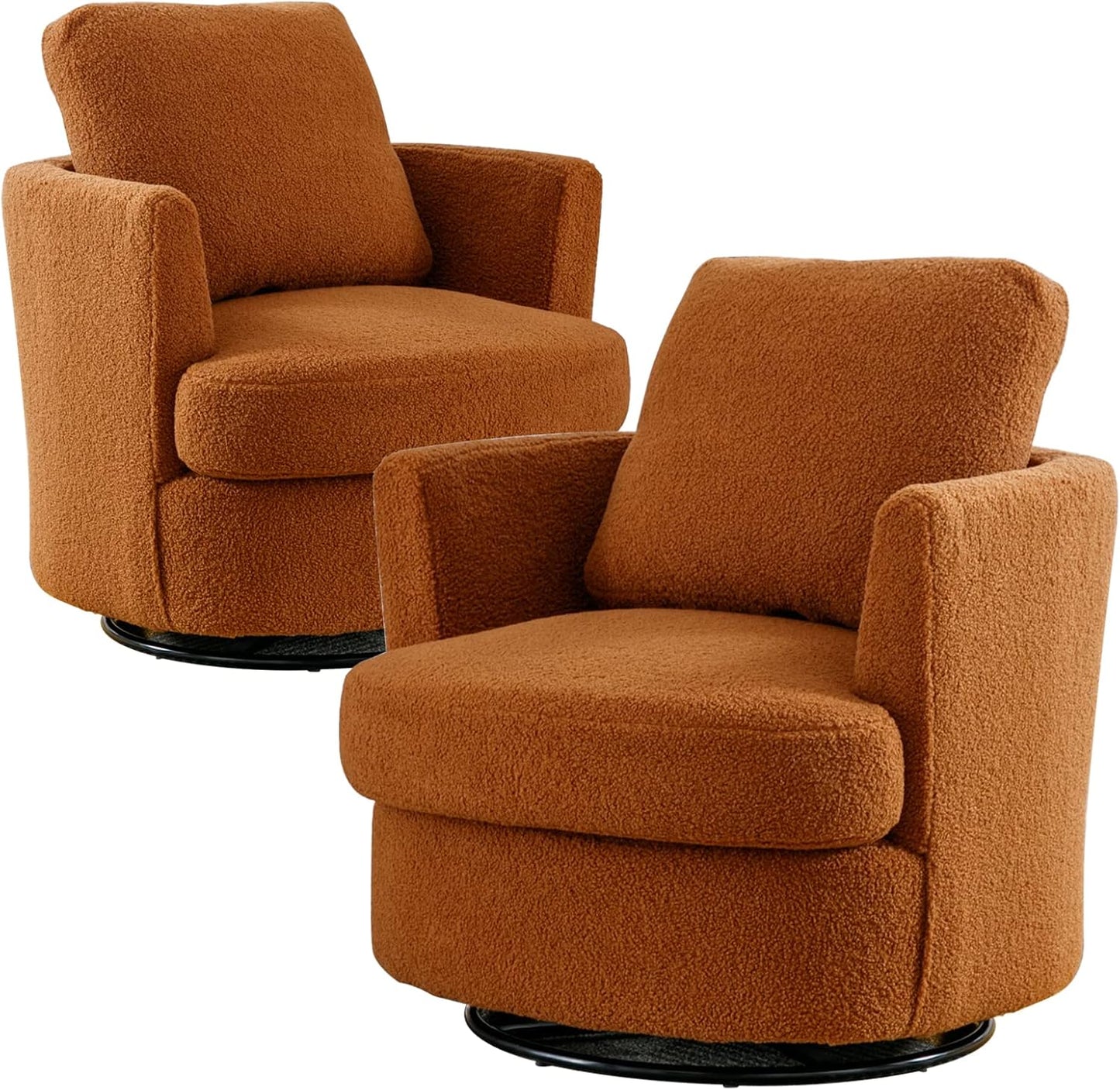 Swivel Accent Chair Set of 2,Teddy Sherpa Round Swivel Barrel Chairs for Living Room Upholstered Modern 360 Degree Swivel Club Chair Comfy Armchair for Nursery Bedroom Office(Dark Blue)