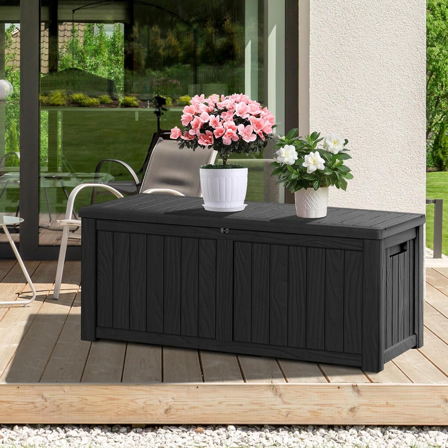 200 Gallon Outdoor Storage Box - Waterproof Patio Deck Box for Outside Deliveries, All-Weather Resin Bin with Lock for Cushions & Tools, UV-Resistant, Matte Black