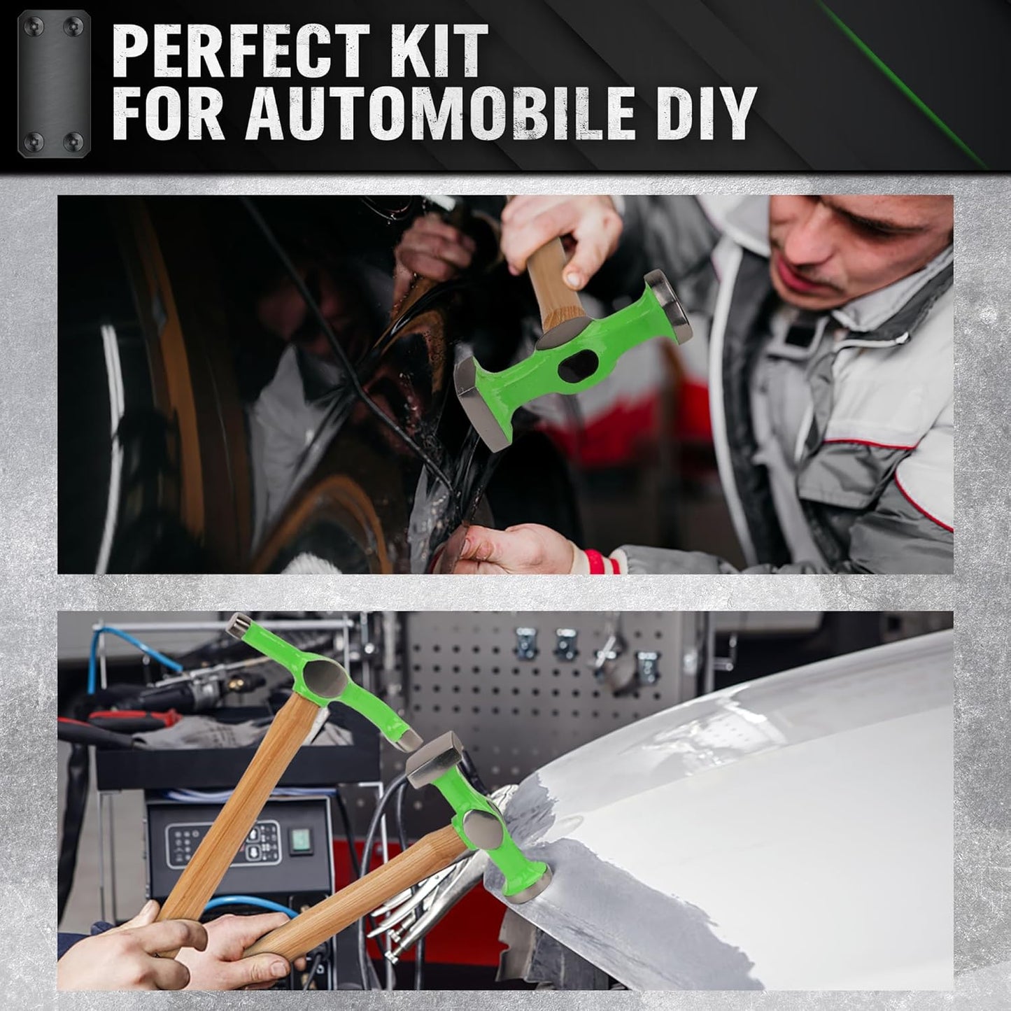 SWANLAKE GARDEN TOOLS 9Pcs Auto Body Hammer and Dolly Set, Heavy Duty Car Body Dent Repair Tool Kit with Carrying Case, Wood Handles, Performance Carbon Steel Hammers and Dollies Set, Fender Tool Set