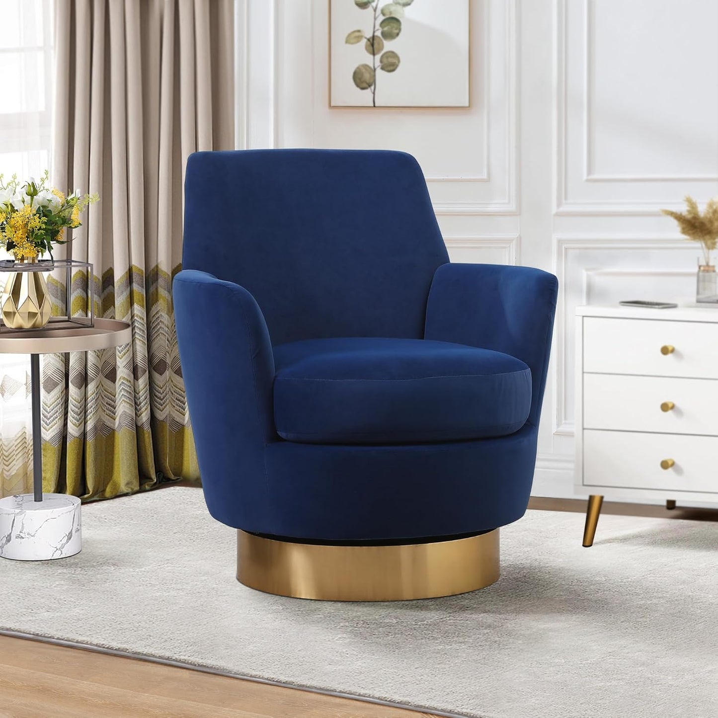 Swivel Barrel Chair Set of 2, Linen Modern Swivel Accent Chairs Armchair with Gold Stainless Steel Base, Reading Chair for Bedroom Comfy Round Barrel Chair for Living Room, Beige