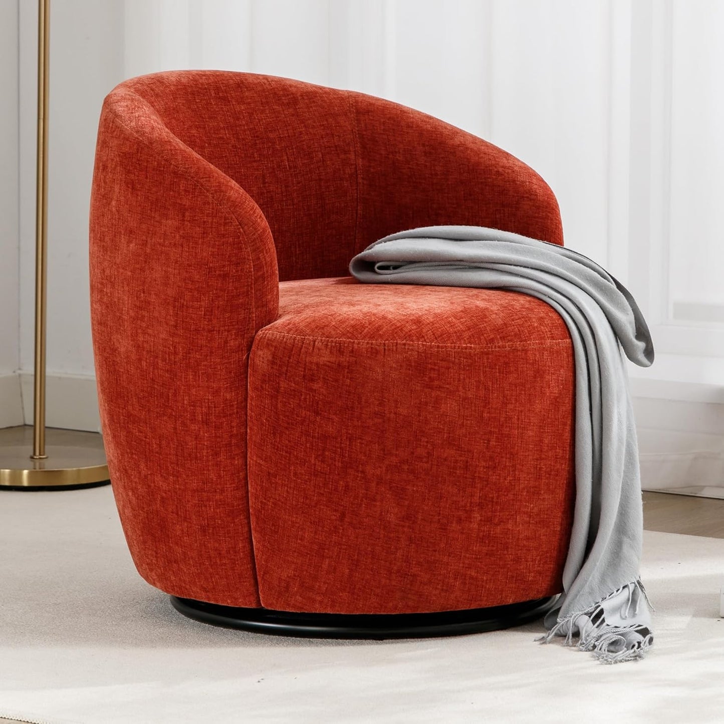 Ball & Cast Modern Swivel Accent Chair,Velvet Upholstered Armchair,Small Single Sofa with Semi-Circular Backrest for Living Room Bedroom Home Office,White