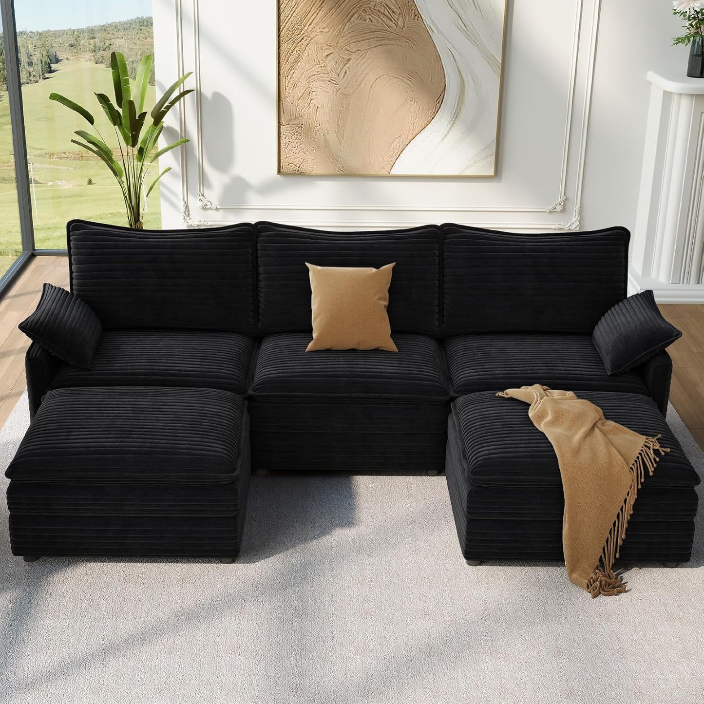 Vesgantti 108" Modular Sectional Sofa, Comfy Cloud Couch with Movable Ottoman Deep Seat Chenille L Shaped Modular Sofa, Sectional Couches for Living Room, Bedroom and Apartment, Beige