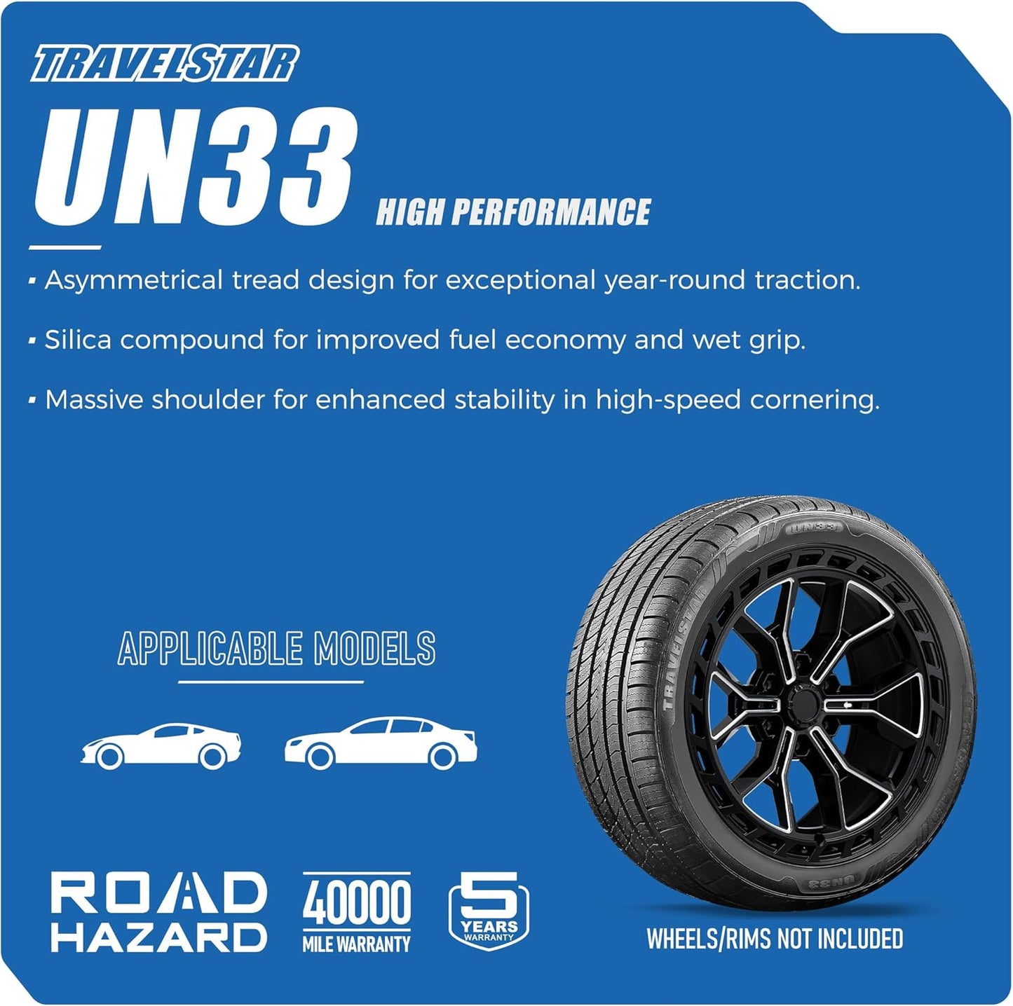 Set of 4 Travelstar UN33 245/45R20 103W High Performance All Season Passenger Tires 245/45/20 HP Radial Mud Snow Car Tires -Includes Road Hazard Warranty (Tire Only)