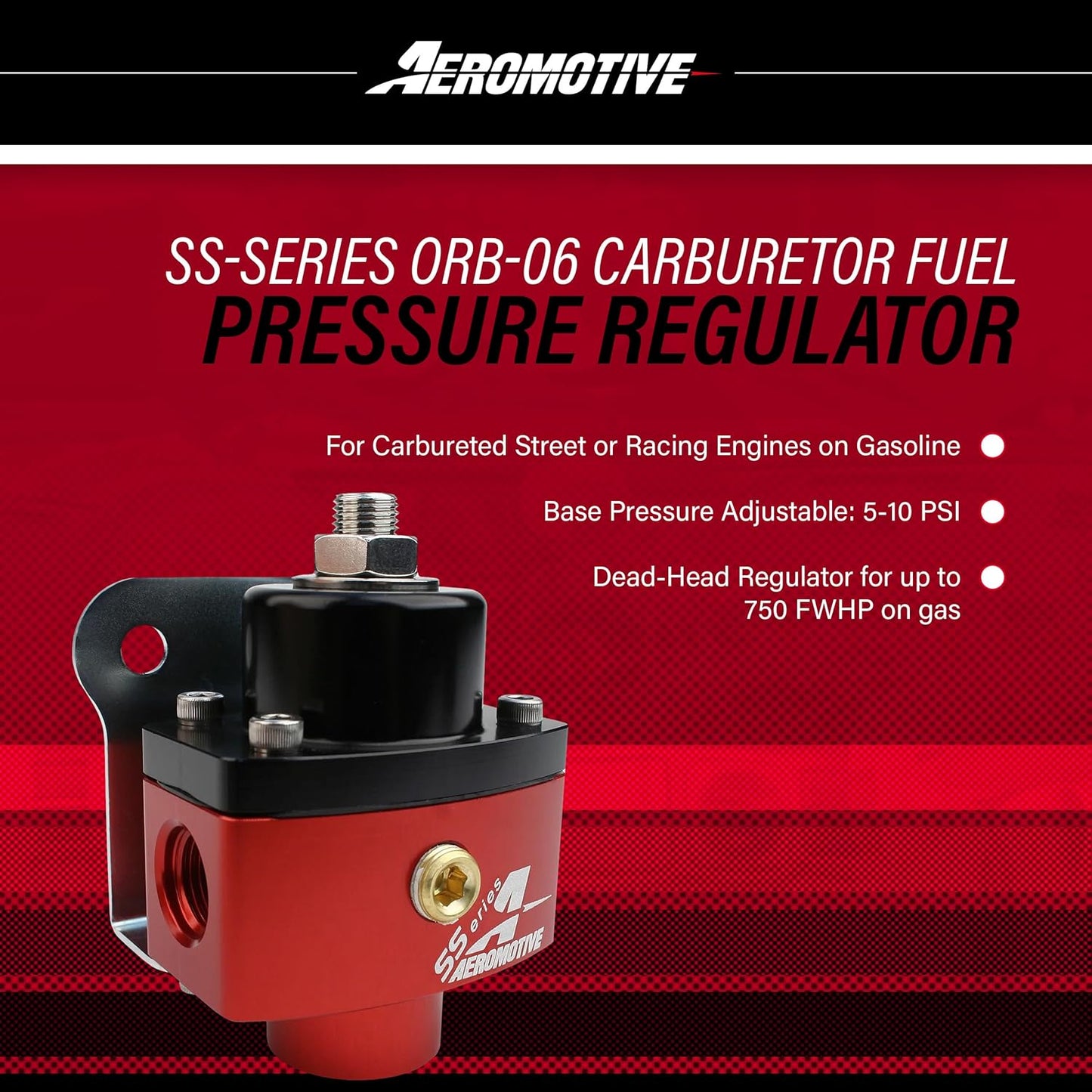Aeromotive 13201 Carburetor Fuel Pressure Regulator, Adjustable, 5-10 PSI, ORB-06