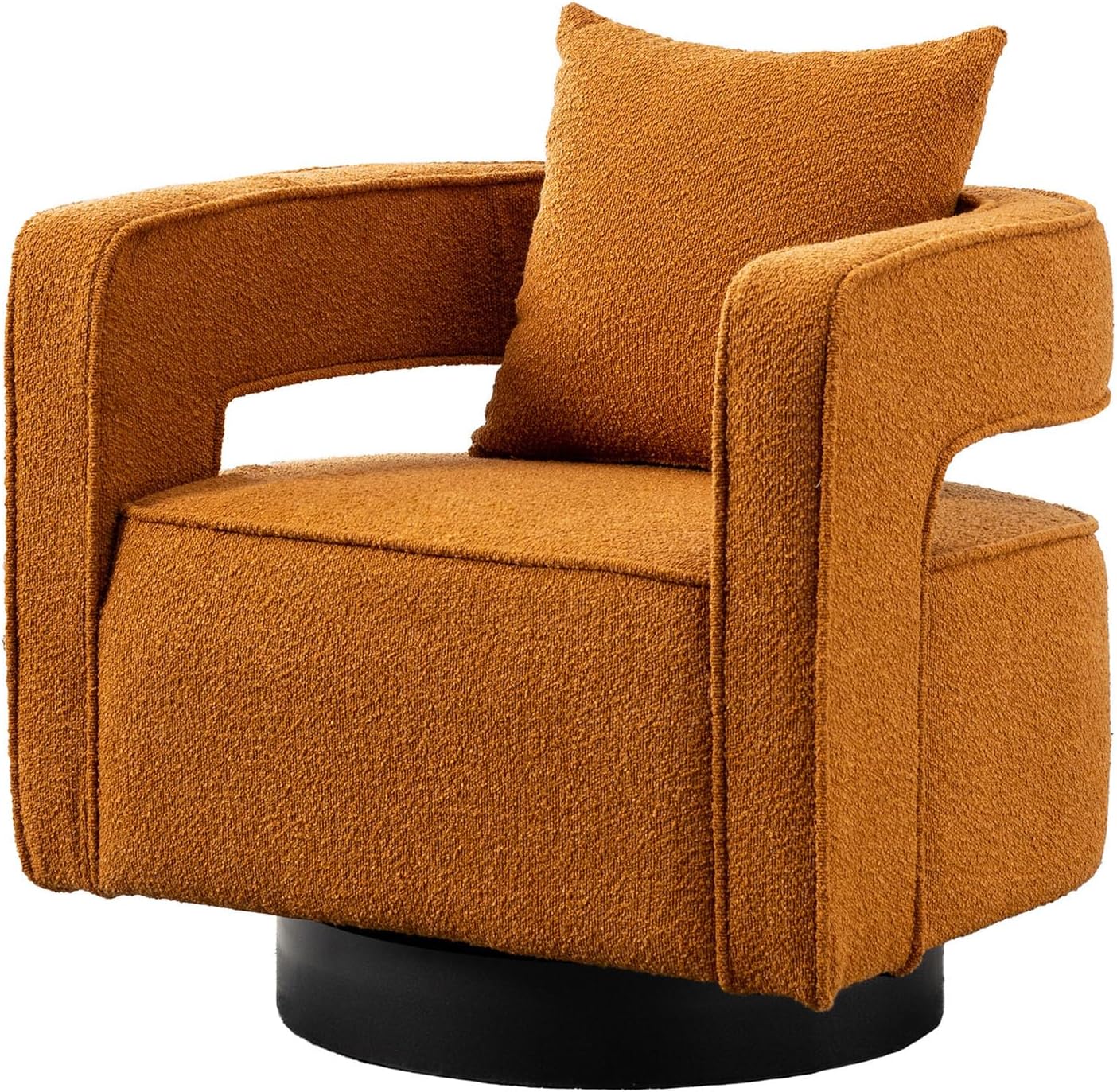Swivel Barrel Chair Set of 2, Modern Teddy Round Accent Chairs Curved Open Back, 360 Degree Swivel Arm Chair with Pillow, Single Sofa Chair for Living Room Bedroom,Orange