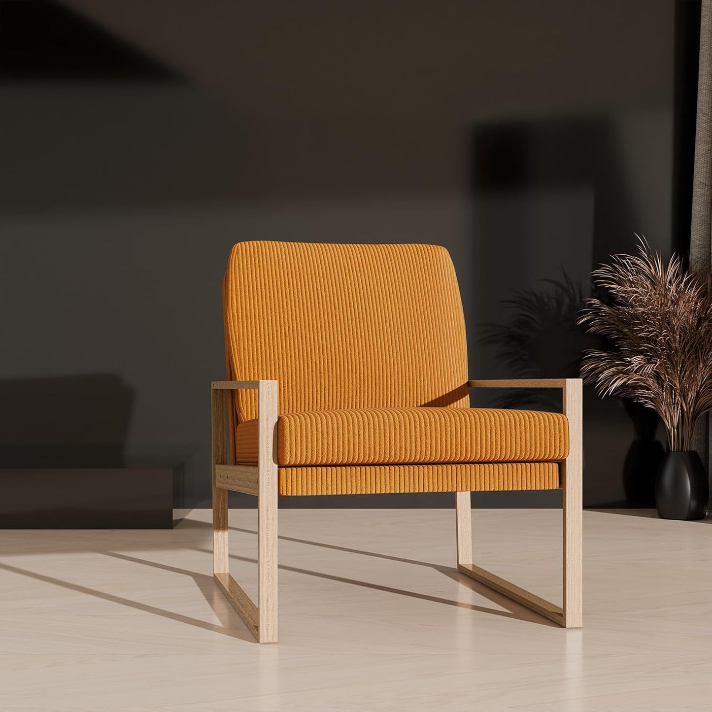 BELLEZE Set of 2 Modern Mustard Yellow Accent Chair, Mid-Century Corduroy Upholstered Lounge Chair, Wooden Frame Armchair for Living Room, Bedroom, or Office, Comfortable Padded Cushion