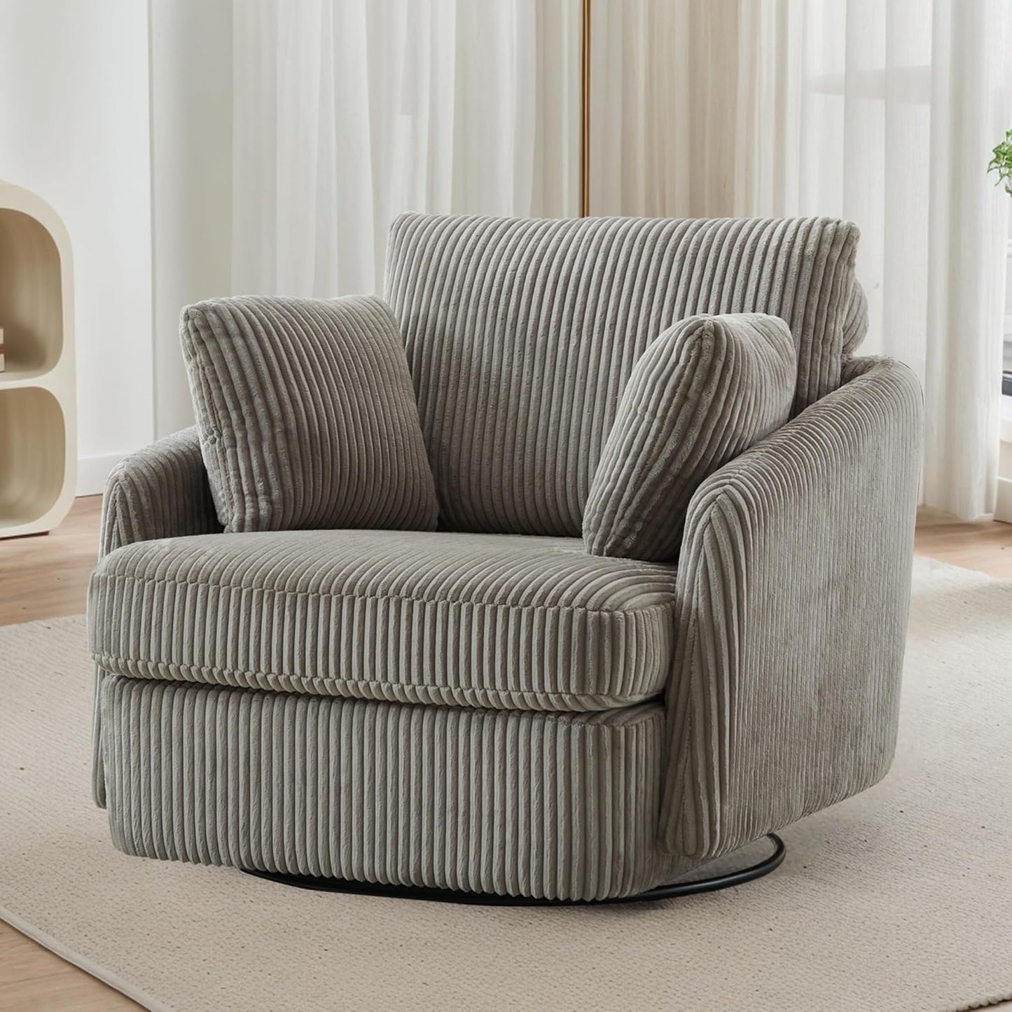 Sinzho & Wiyfun Oversized Swivel Accent Chair with Ottoman Upholstered Large Chenille Arm Chair with 3 Pillows for Living Room, Orange