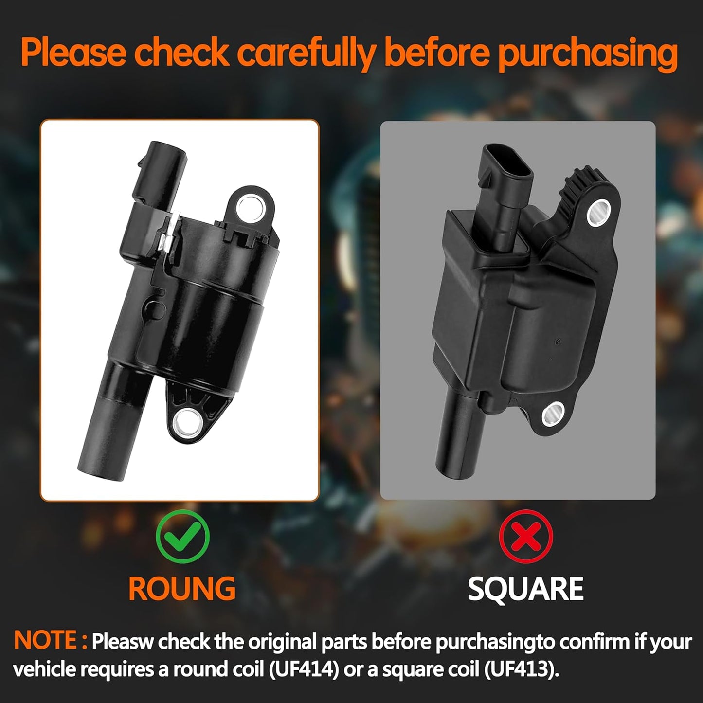 Set Of 8 UF414 Round Ignition Coil Pack Compatible with V8 4.8 5.3 6.0 Chevy Express Silverado 1500 2500 3500 Tahoe Avalanche/GMC Yukon Sierra Savana Envoy/Cadillac Escalade Replace# C1512 5C1555