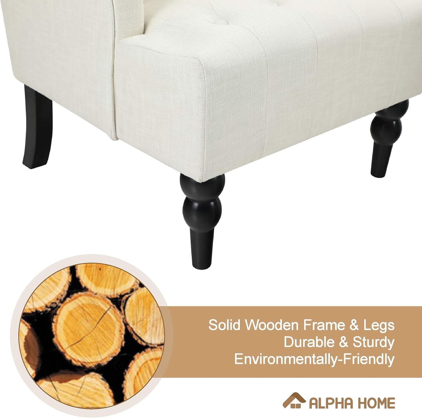ALPHA HOME Accent Living Room Chair Wingback Armchair High Back Swoop Button-Tufted Club Reading Chair Mid-Century Retro Modern Home Theater Seating Linen Fabric Upholstered, Light Beige