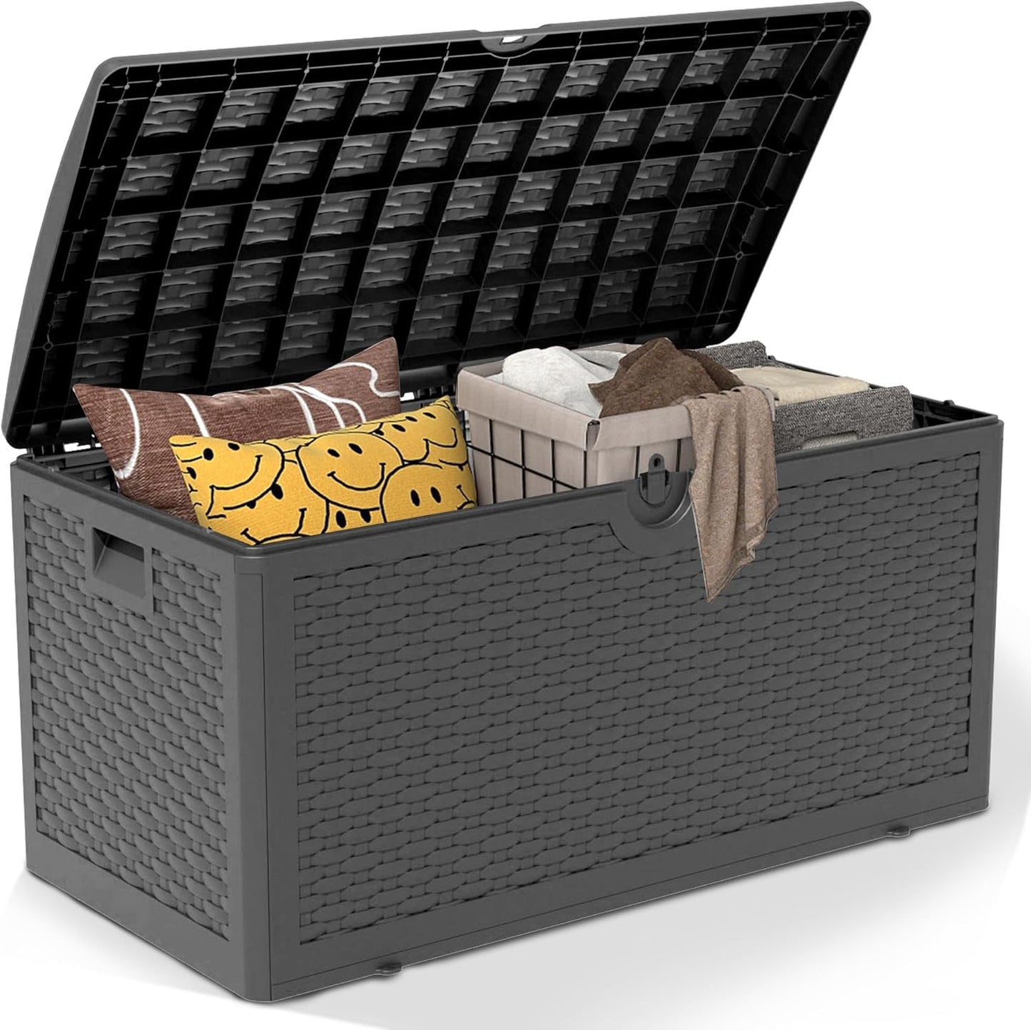200 Gallon Outdoor Storage Box - Waterproof Patio Deck Box for Outside Deliveries, All-Weather Resin Bin with Lock for Cushions & Tools, UV-Resistant, Matte Black
