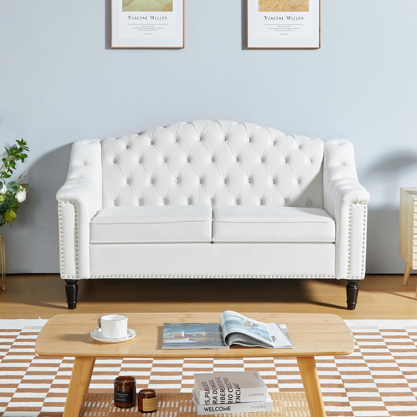 AVZEAR Modern Upholstered Accent Chair, Mid-Century Modern Armchair Single Sofa Chair, Tufted Lounge Reading Chair with Pillow for Living Room, Bedroom, Office (White)