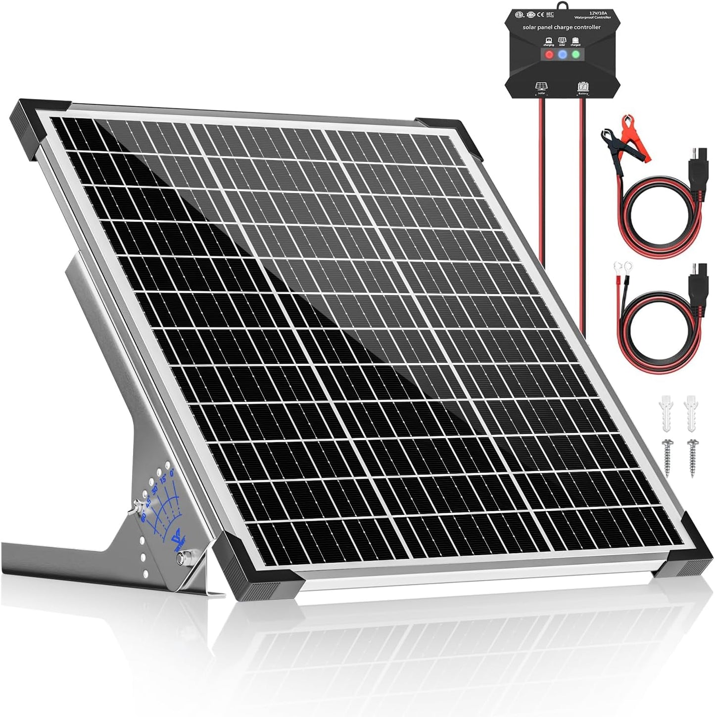 50W Solar Panel Kit, 12V Solar Battery Trickle Charger Maintainer + 10A MPPT Charge Controller + Adjustable Mount Bracket,Waterproof Solar Panel Battery Charger for Car Boat Marine RV Roof