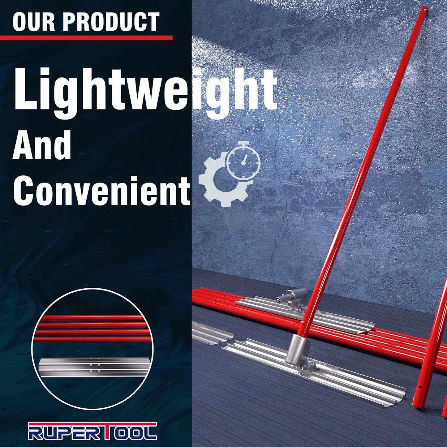 Aluminum Magnesium Alloy Concrete Float 48 x 8 inch, Round End, with Adjustable Bracket, 56 inch Float Extendable Handles x 4, Screeding and Finishing Tool Kit