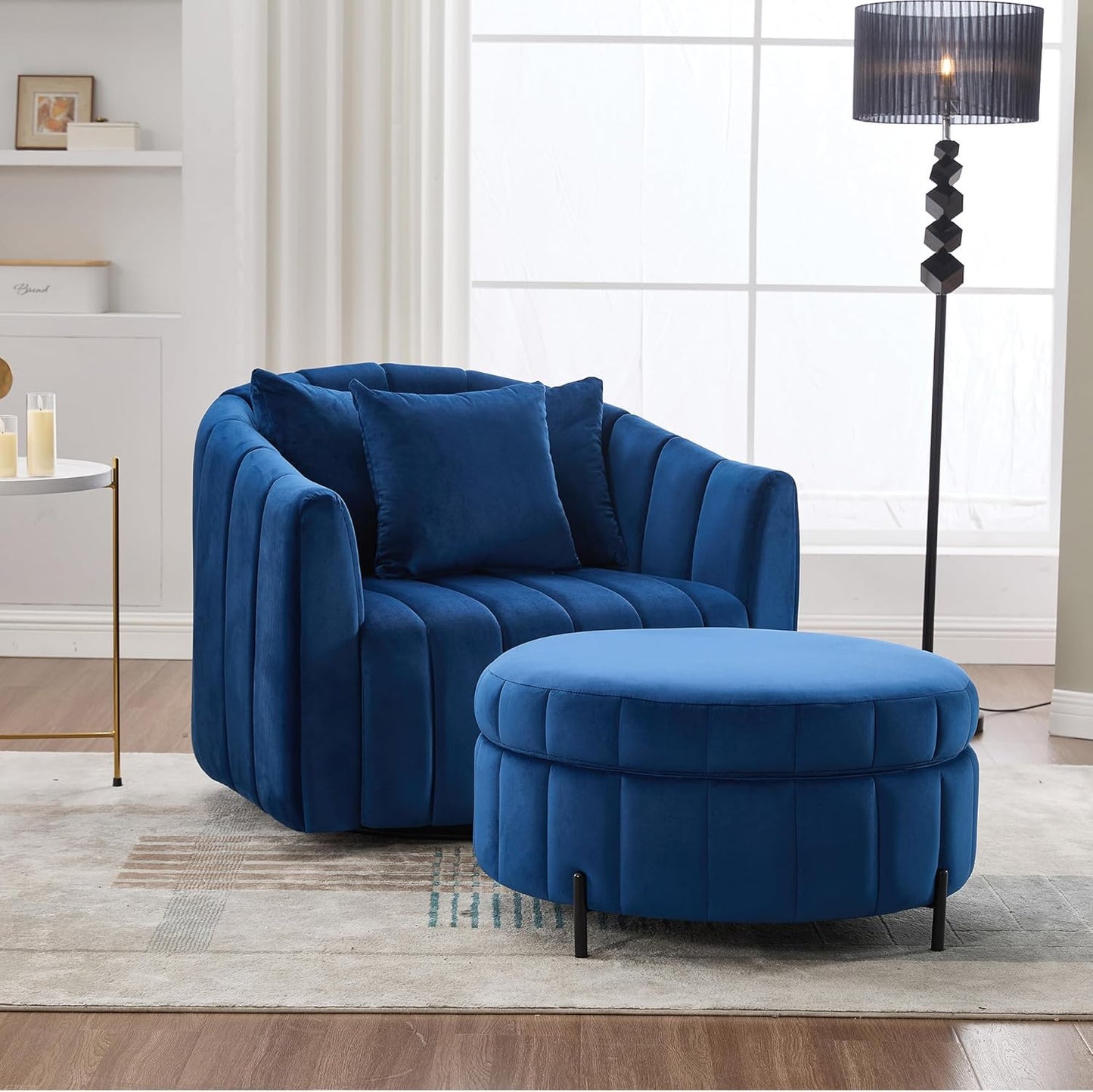 40" W Upholstered Oversized 360° Swivel Accent Barrel Chair and Half Cozy Sofa with Removable Pillows, Velvet Club Armchair for Living Room Bedroom Office Lounge, Black