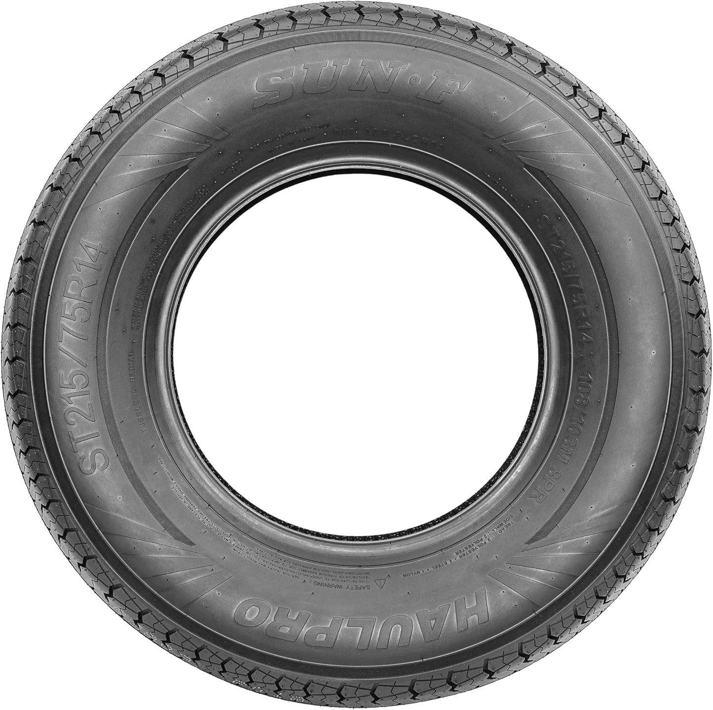 SunF HaulPro Single Radial Trailer Tires ST185/80R13, Load Range D w/Scuff Guard, 8 Ply