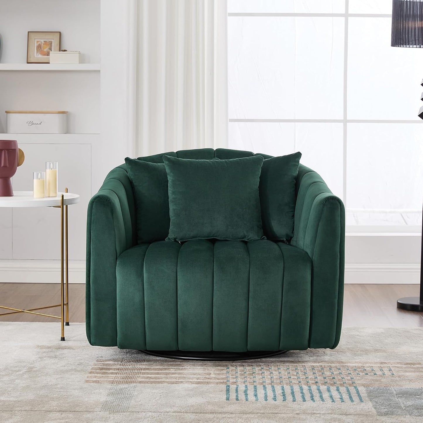 40" W Upholstered Oversized 360° Swivel Accent Barrel Chair and Half Cozy Sofa with Removable Pillows, Velvet Club Armchair for Living Room Bedroom Office Lounge, Black